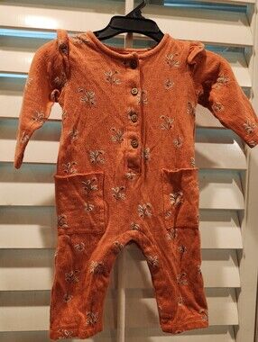 Oliver & Rain Rust Floral Baby One-Piece Romper, Size 6M